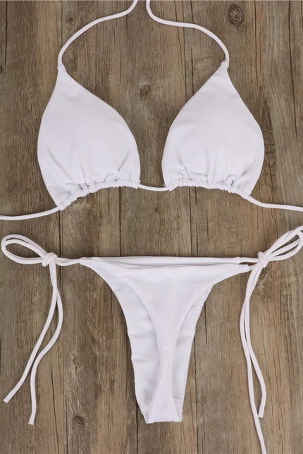 2-Piece Solid Color Bikini Swimsuit White