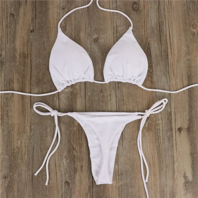 2-Piece Solid Color Bikini Swimsuit White