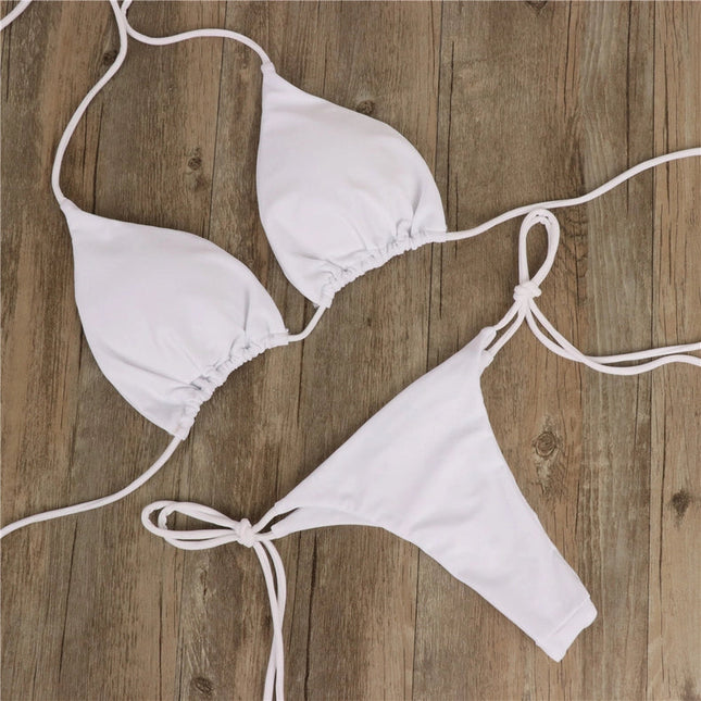 2-Piece Solid Color Bikini Swimsuit White