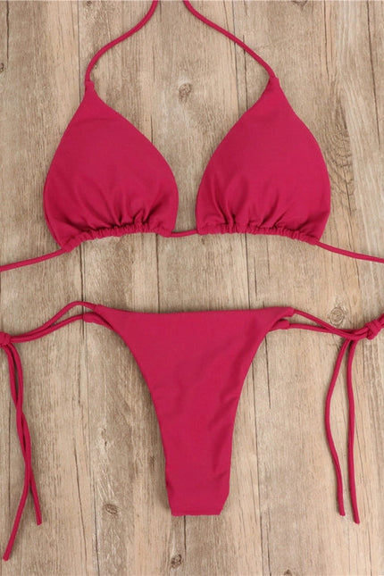 2-Piece Solid Color Bikini Swimsuit Wine red