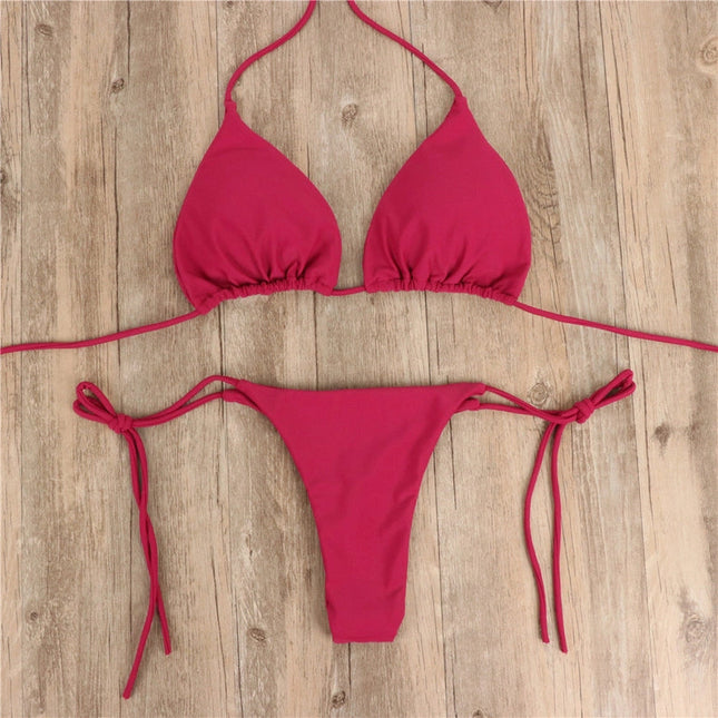 2-Piece Solid Color Bikini Swimsuit Wine red