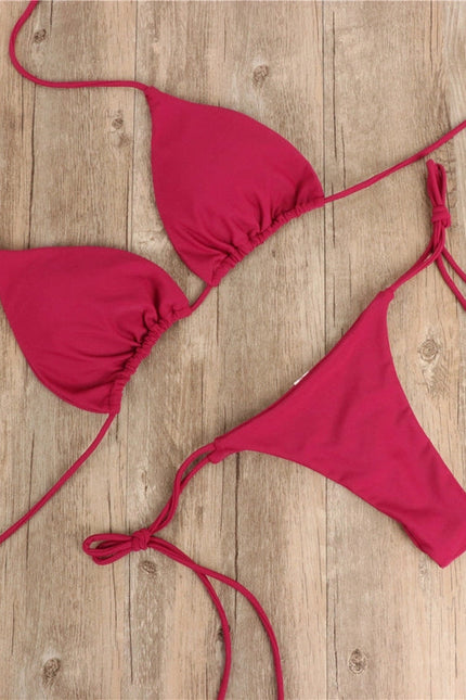 2-Piece Solid Color Bikini Swimsuit Wine red