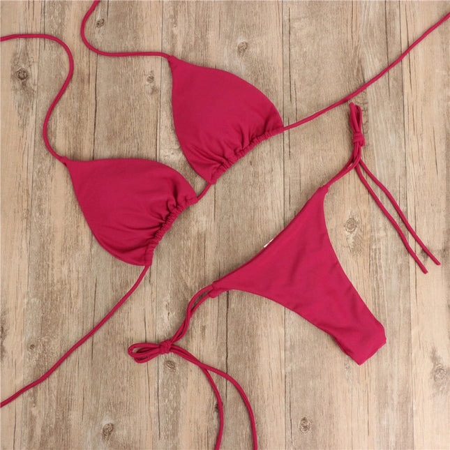 2-Piece Solid Color Bikini Swimsuit Wine red