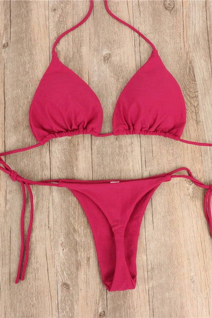 2-Piece Solid Color Bikini Swimsuit Wine red