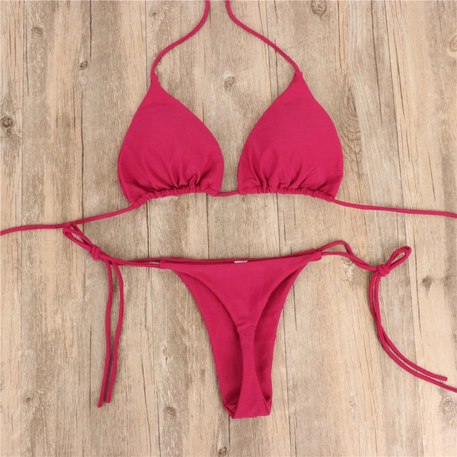 2-Piece Solid Color Bikini Swimsuit Wine red