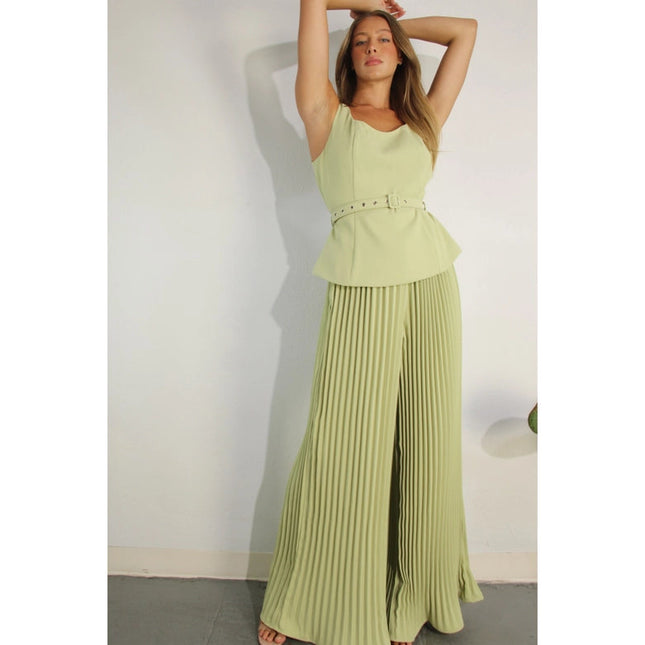 2 Tops and Pants Belt Set APPLE GREEN