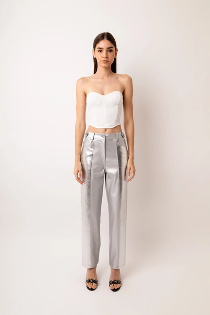 Lupe Faux Leather Metallic Straight Pant-Pants-Amy Lynn-Urbanheer