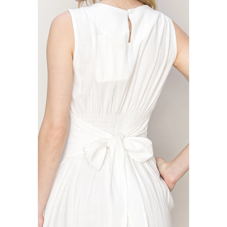 D-LINEN Blended Tie Waist Dress OFF WHITE-Dress-HYFVE-Urbanheer