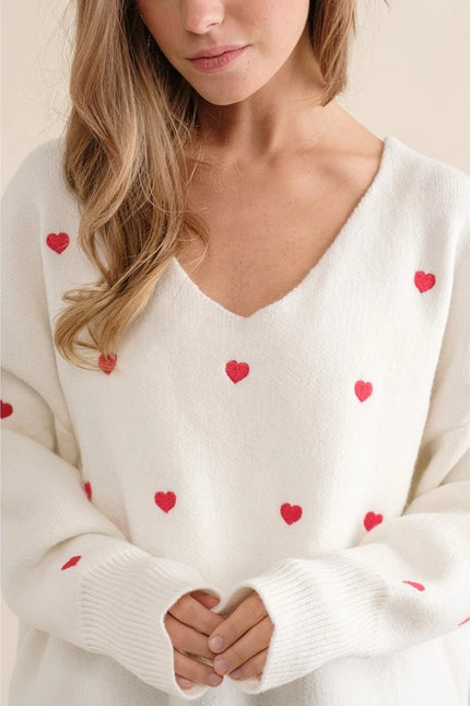 Plus Size Heart Pattern Boxy Knit Pullover Sweater White-SWEATER-Pink Irene Wholesale-Urbanheer