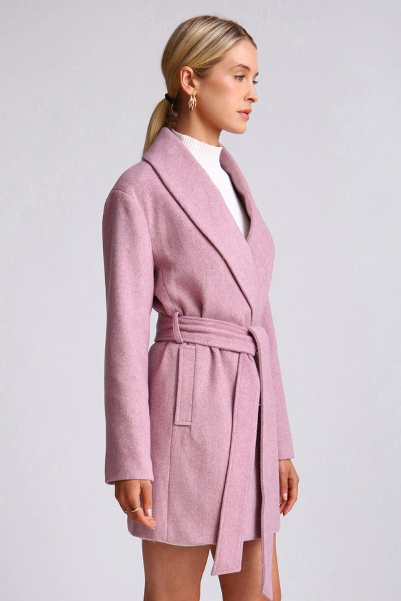 Wool Blend Belted Shawl Collar Peacoat Light Purple-COAT-Avec Les Filles-Urbanheer