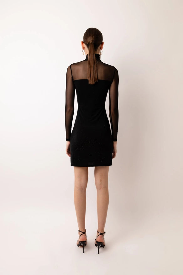 Luna High Neck Mesh Sleeve Mini Dress-Dress-Amy Lynn-Urbanheer