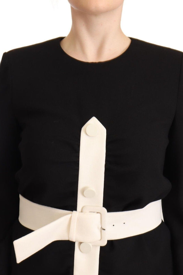 Givenchy Elegant Black Wool Mini Dress with Belt