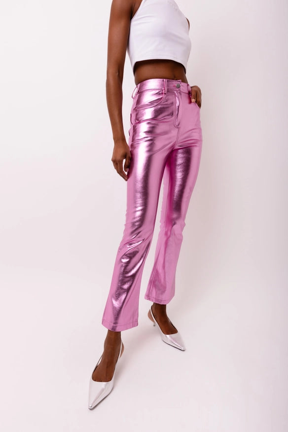 Lupe Metallic Faux Leather Slim Fit Pants-Pants-Amy Lynn-Urbanheer