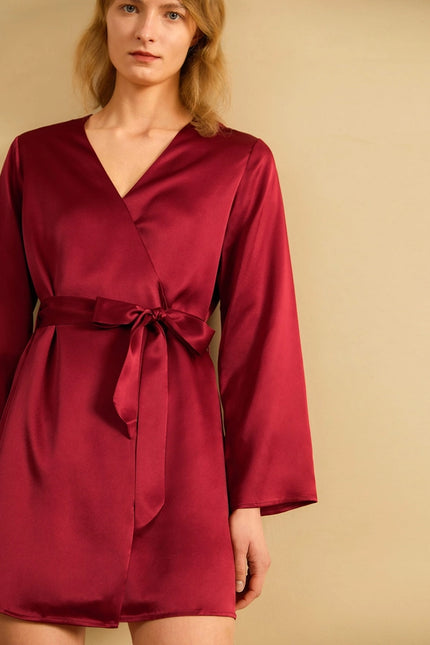 Loose Collarless Silk Claret-Robe-MommeSilk-Urbanheer