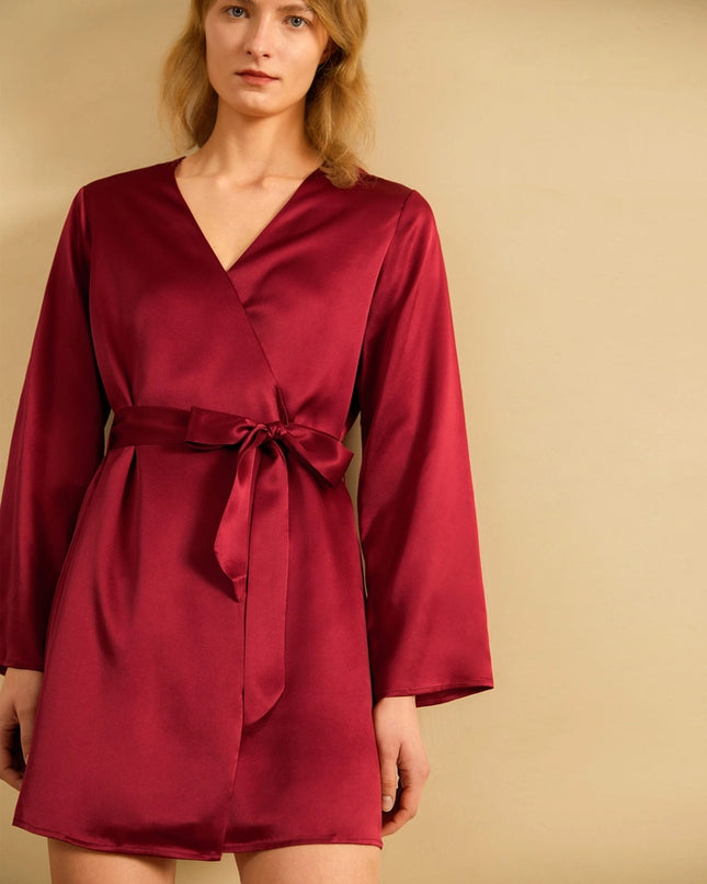 Loose Collarless Silk Claret-Robe-MommeSilk-Urbanheer