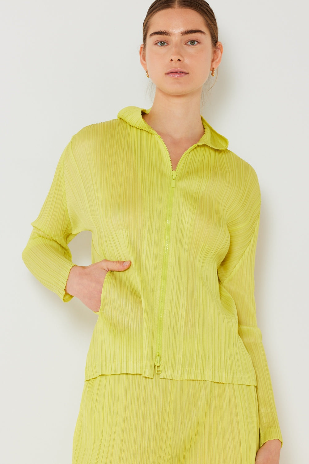 Marina West Swim Pleated Hood Jacket with 2 Way Zipper-UHX-Lime-S/M-Urbanheer