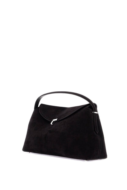 Toteme espresso suede t-lock bag with handle and shoulder strap