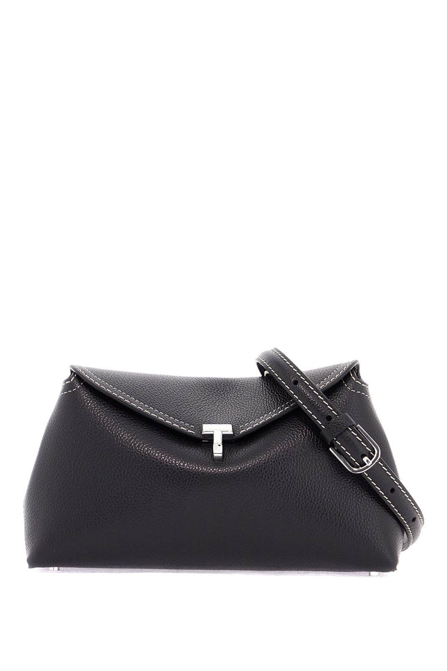 Toteme clutch t-lock black grain leather with adjustable shoulder strap