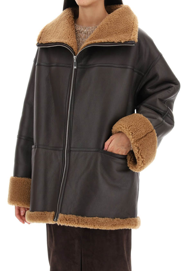 Toteme Signature Shearling Jacket-Clothing - Women-TOTEME-Brown-XS/S-Urbanheer