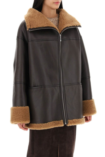 Toteme Signature Shearling Jacket-Clothing - Women-TOTEME-Brown-XS/S-Urbanheer