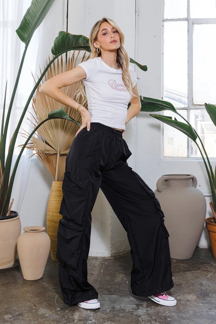 Active Cargo Pants with Adjustable String Black-Pants-LABIJOU-Urbanheer