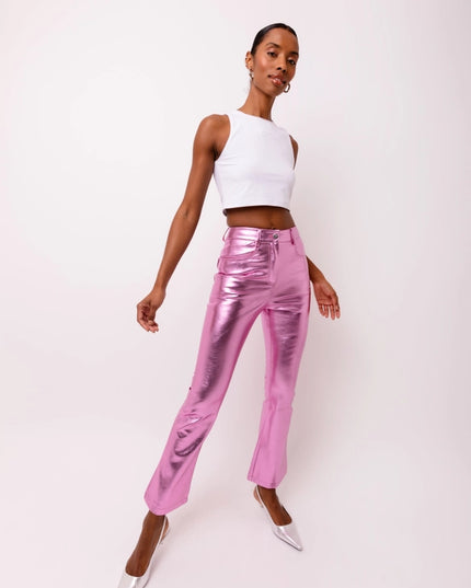 Lupe Metallic Faux Leather Slim Fit Pants-Pants-Amy Lynn-Urbanheer