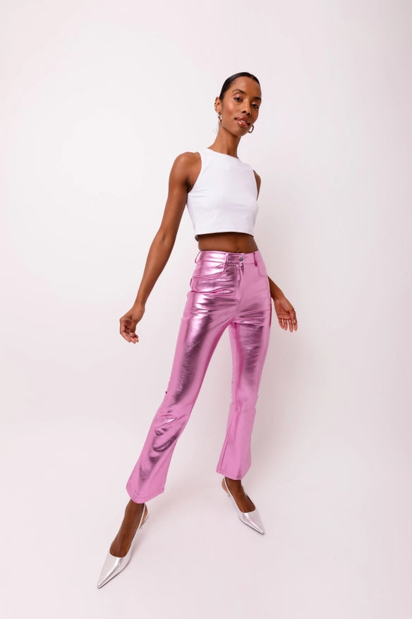 Lupe Metallic Faux Leather Slim Fit Pants-Pants-Amy Lynn-Urbanheer