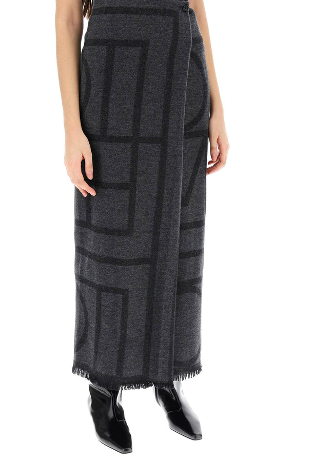 Toteme Monogram Wool Maxi Sarong Skirt-TOTEME-Urbanheer