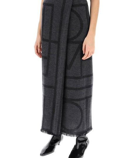 Toteme Monogram Wool Maxi Sarong Skirt-TOTEME-Urbanheer