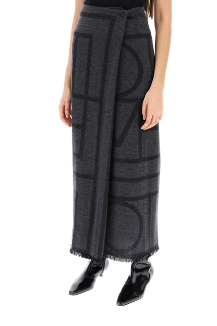 Toteme Monogram Wool Maxi Sarong Skirt-TOTEME-Urbanheer