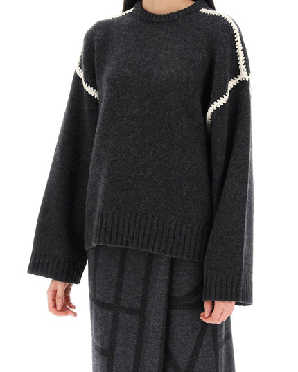 Toteme Sweater With Contrast Embroideries-Toteme-Grey-M-Urbanheer