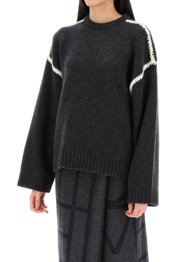 Toteme Sweater With Contrast Embroideries-Toteme-Grey-M-Urbanheer