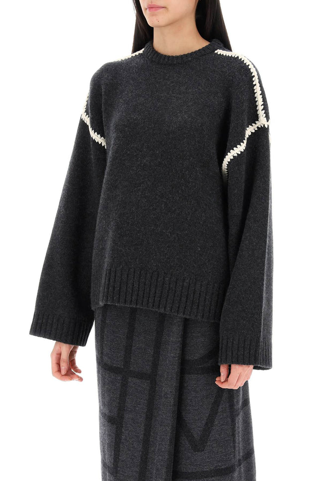 Toteme Sweater With Contrast Embroideries-Toteme-Grey-M-Urbanheer