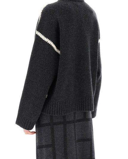 Toteme Sweater With Contrast Embroideries-Toteme-Grey-M-Urbanheer