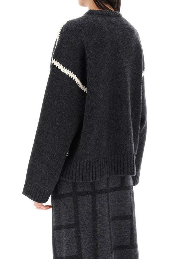 Toteme Sweater With Contrast Embroideries-Toteme-Grey-M-Urbanheer