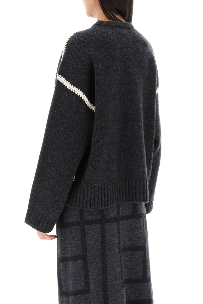 Toteme Sweater With Contrast Embroideries-Toteme-Grey-M-Urbanheer