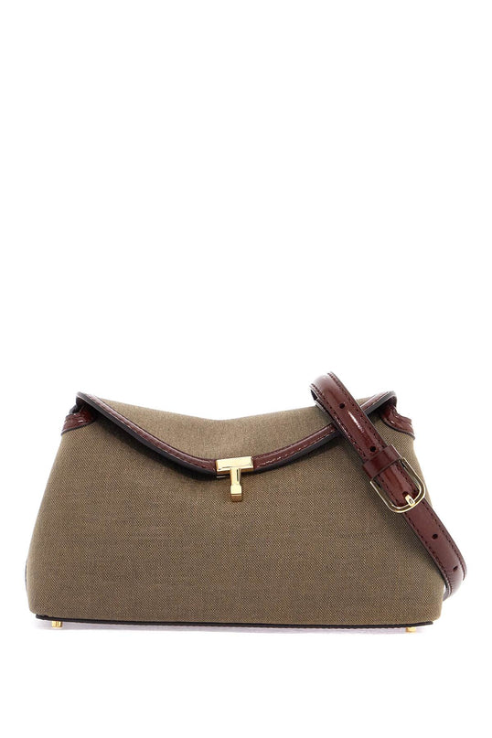 Toteme t-lock clutch in khaki canvas with leather details and gold closure