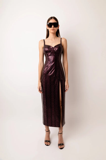 Saskia High Shine Snake Print Maxi Sheath Dress-Dress-Amy Lynn-S-Urbanheer