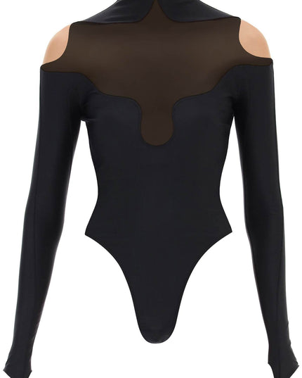 Mugler Long Sleeve Illusion Bodysuit Wavy Neckline-Bodysuit-MUGLER-36-Urbanheer