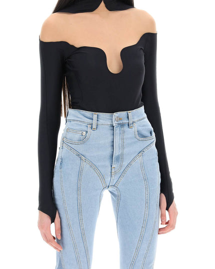 Mugler Long Sleeve Illusion Bodysuit Wavy Neckline-Bodysuit-MUGLER-Urbanheer