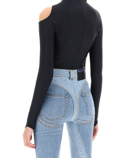 Mugler Long Sleeve Illusion Bodysuit Wavy Neckline-Bodysuit-MUGLER-Urbanheer