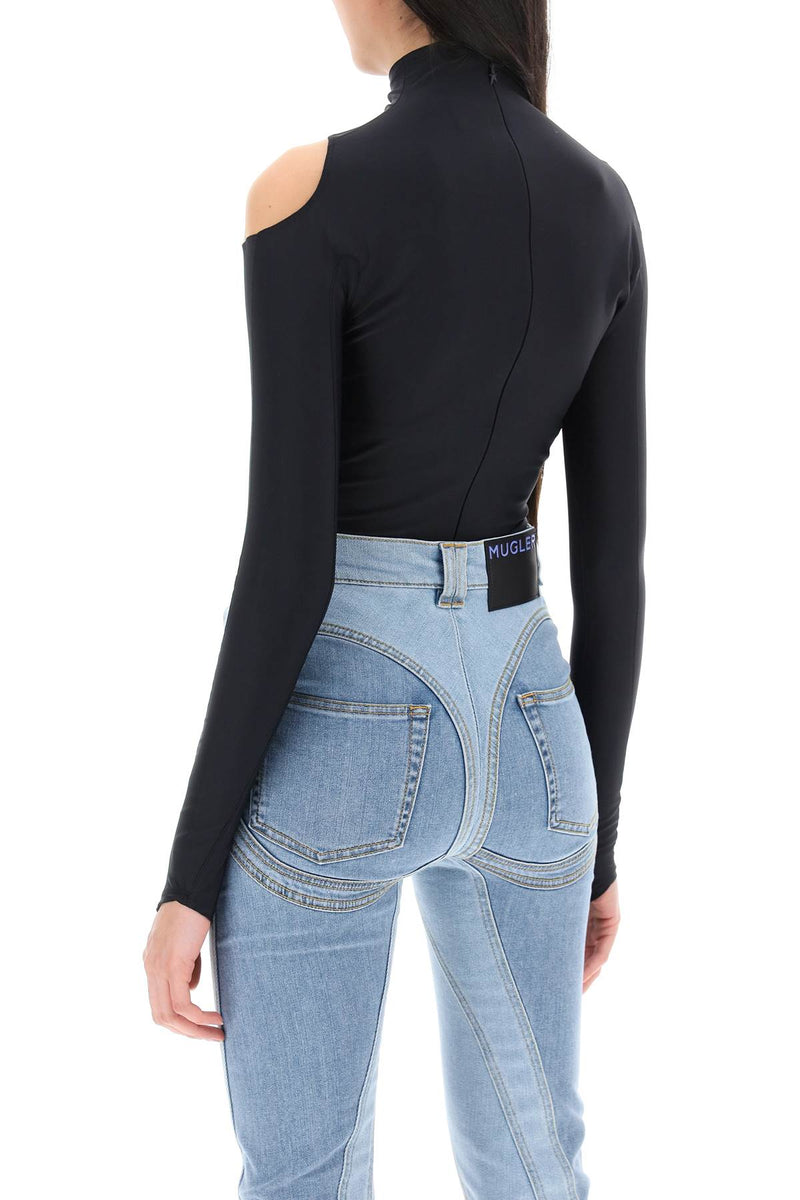 Mugler Long Sleeve Illusion Bodysuit Wavy Neckline-Bodysuit-MUGLER-Urbanheer