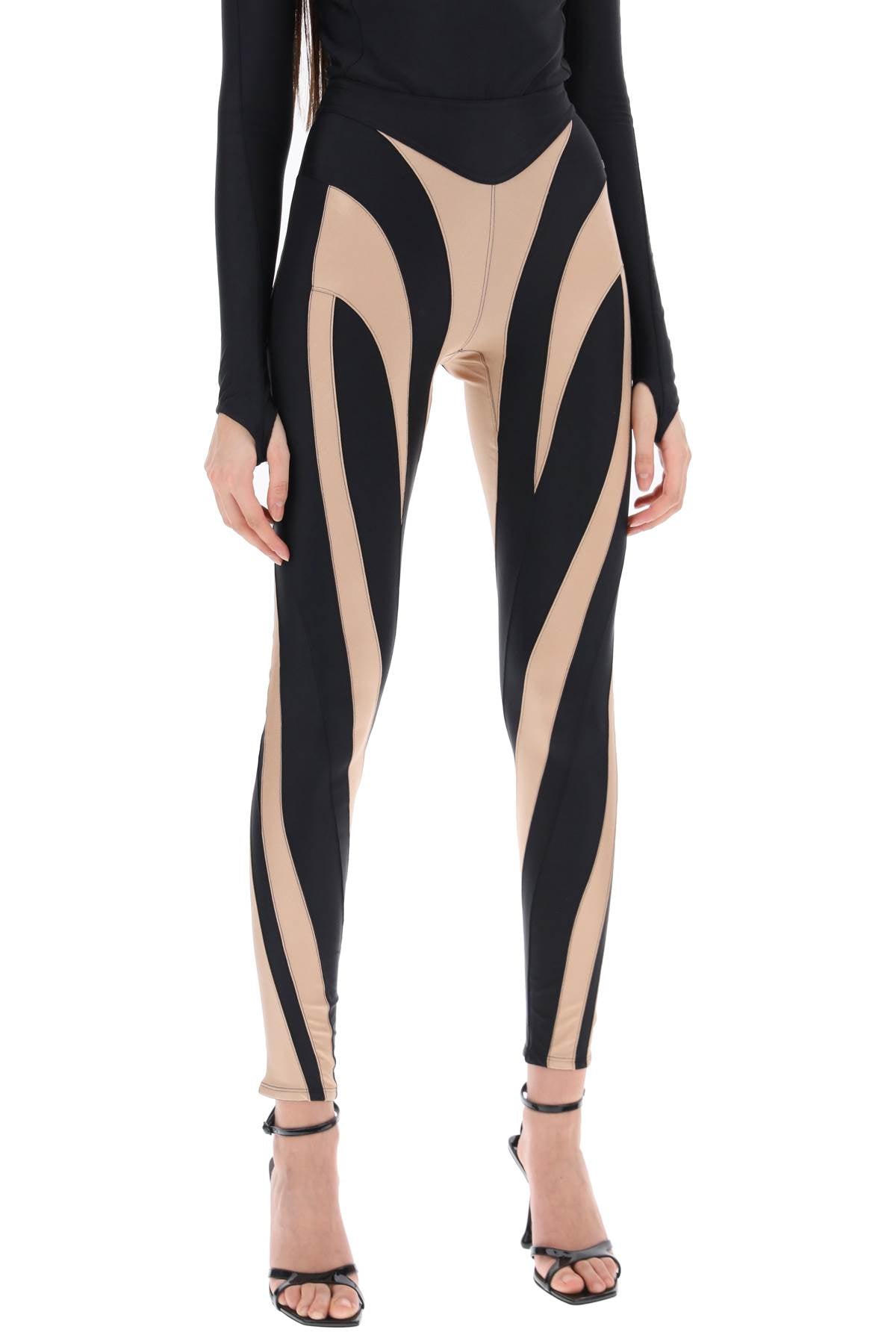 Mugler Two-Tone Spiral Leggings-Leggings-MUGLER-Urbanheer