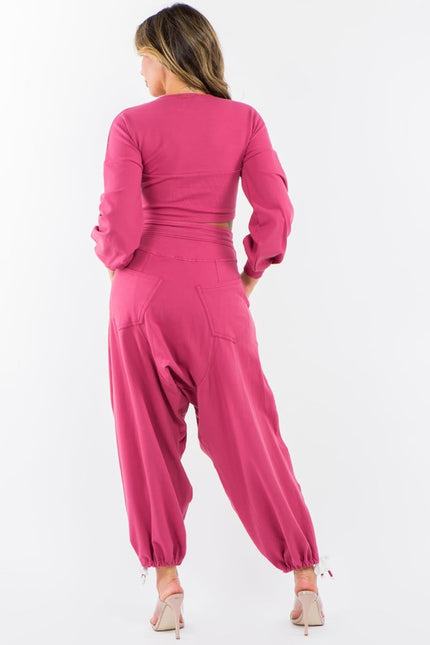 High Waisted Baggy French Terry Pants Magenta-Pants-LABIJOU-Urbanheer