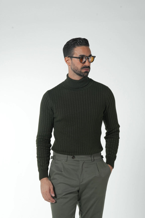 Green Ribbed High Neck-Sweater-Donato-Urbanheer