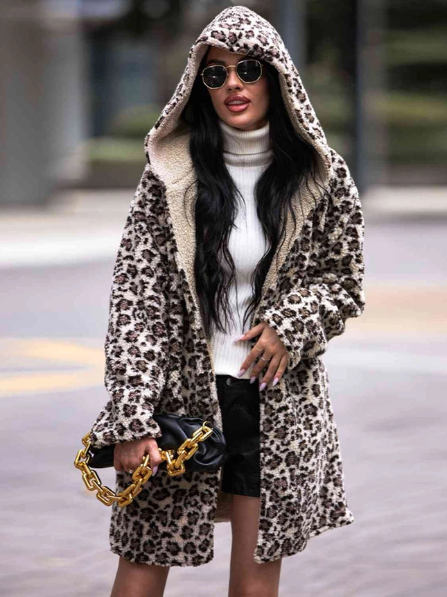 Leopard Hooded Coat With Pockets-COAT-Blak Wardrob-Urbanheer