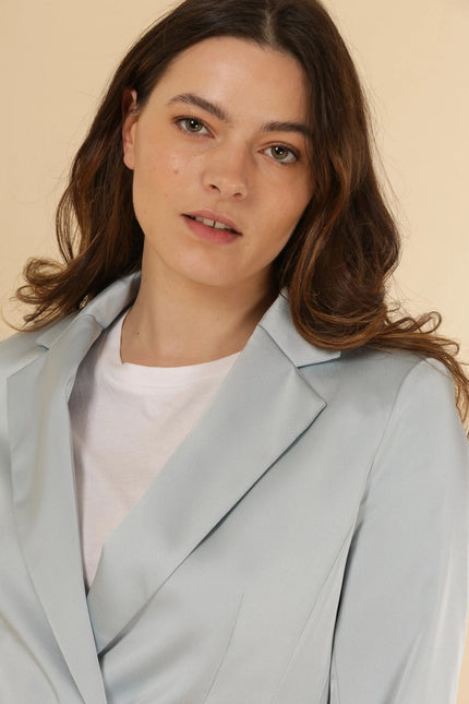 Plain Fitted Satin Jacket Sky Blue-Jacket-Attentif Paris-Urbanheer