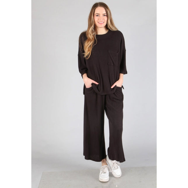 Brushed Wide Leg Pants Black-Pants-Peace Love Line-Urbanheer