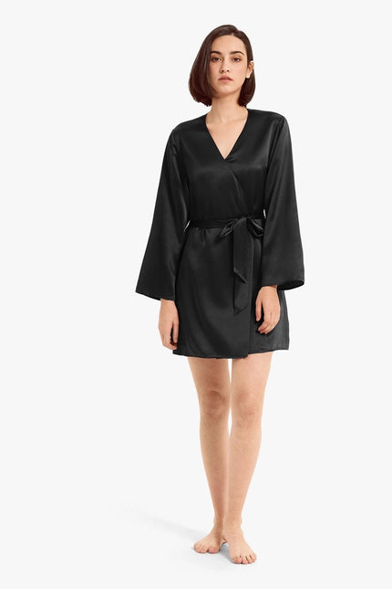 Loose Collarless Silk Black-Robe-MommeSilk-Urbanheer