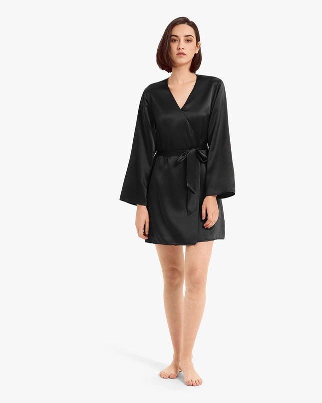 Loose Collarless Silk Black-Robe-MommeSilk-Urbanheer